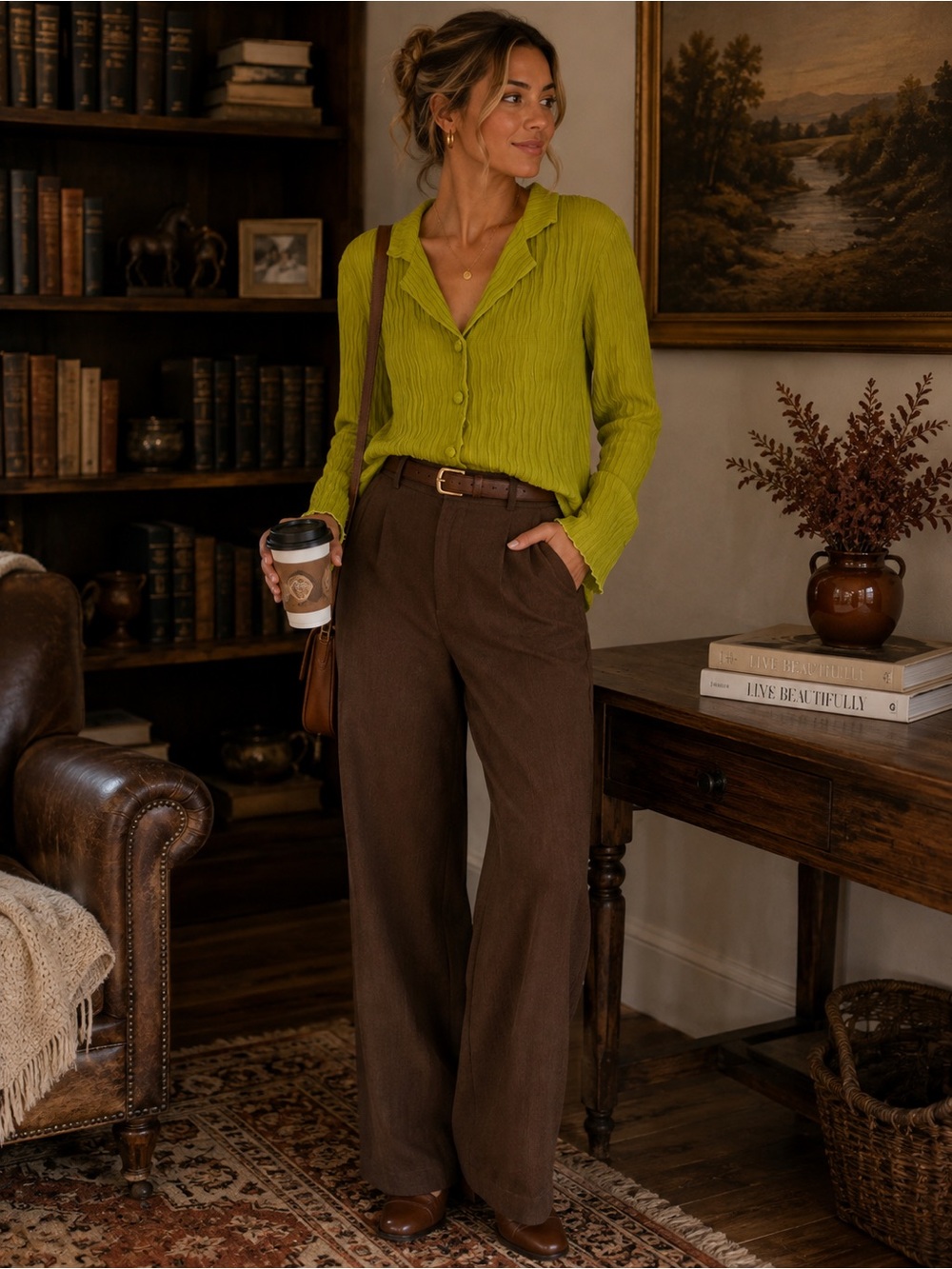 Green button down vintage top